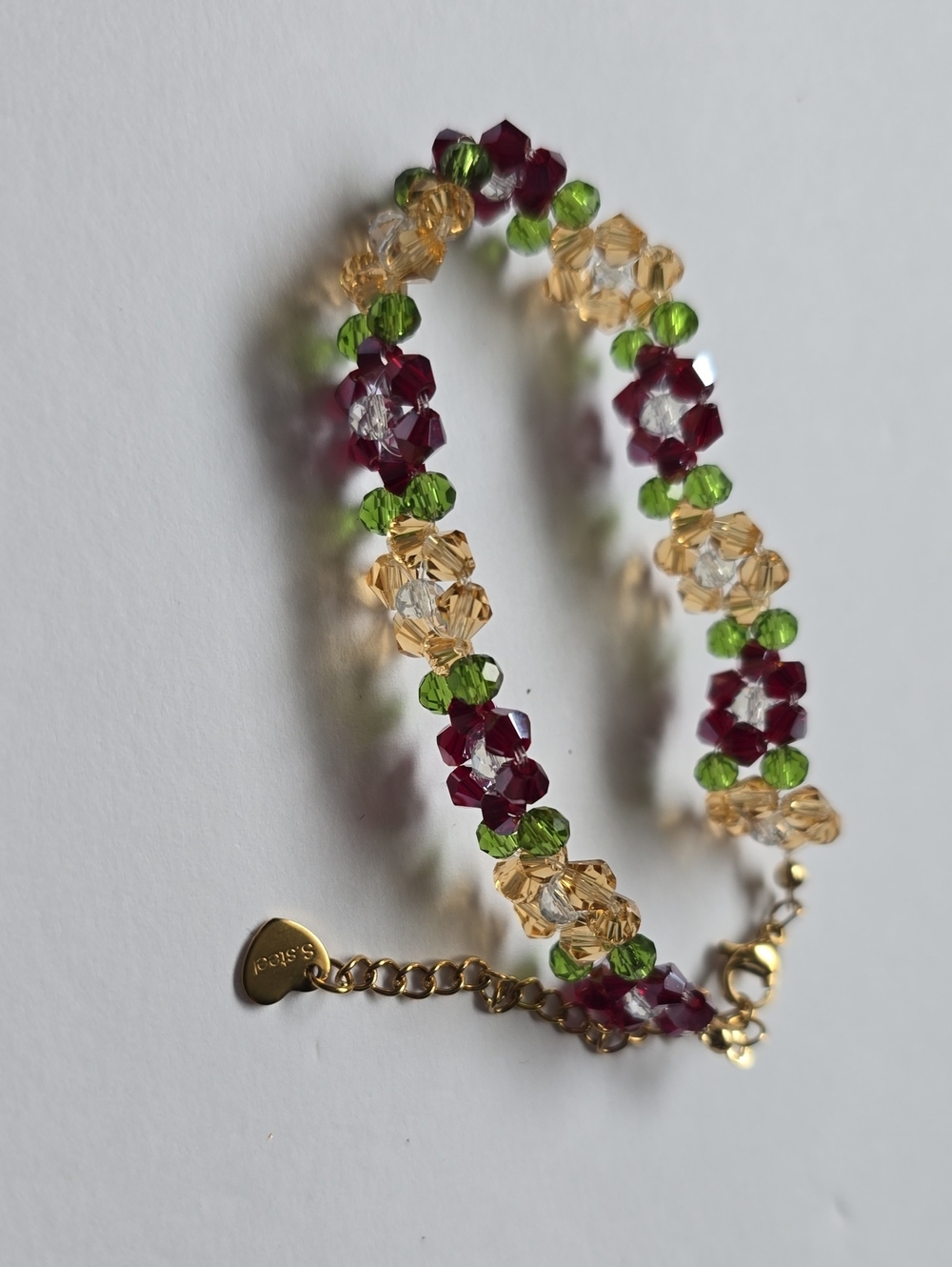 Multicolor Crystal Flower Bracelet in Burgundy, Green & Champagne